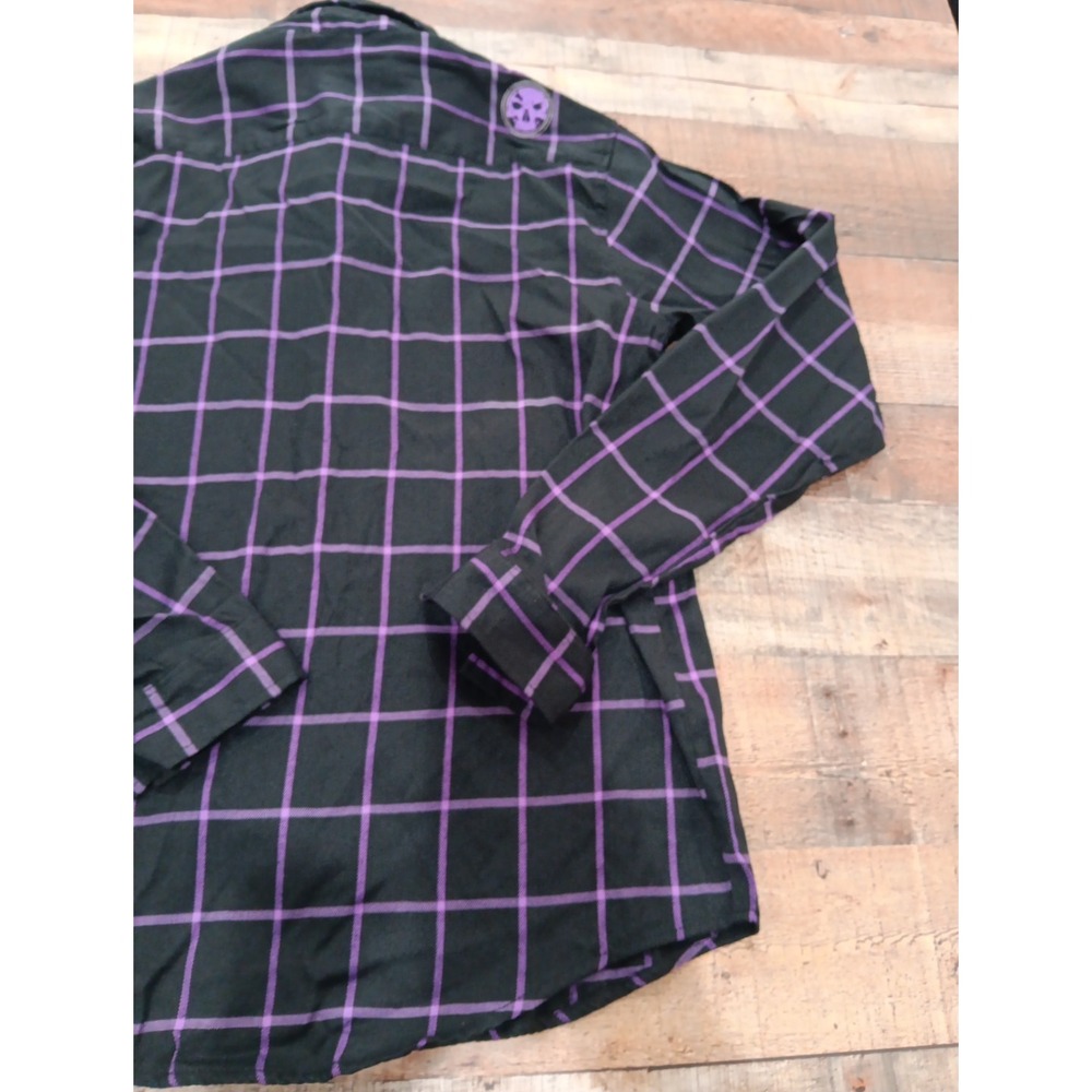 Demons Behind Me Flannel Button Up Shirt Skull Patch Sz XL Tall 2640 - Picture 11 of 15